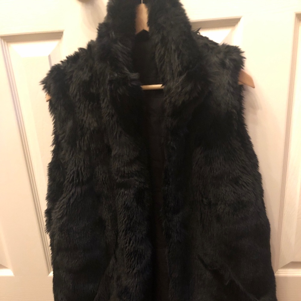 Reversible black fur vest